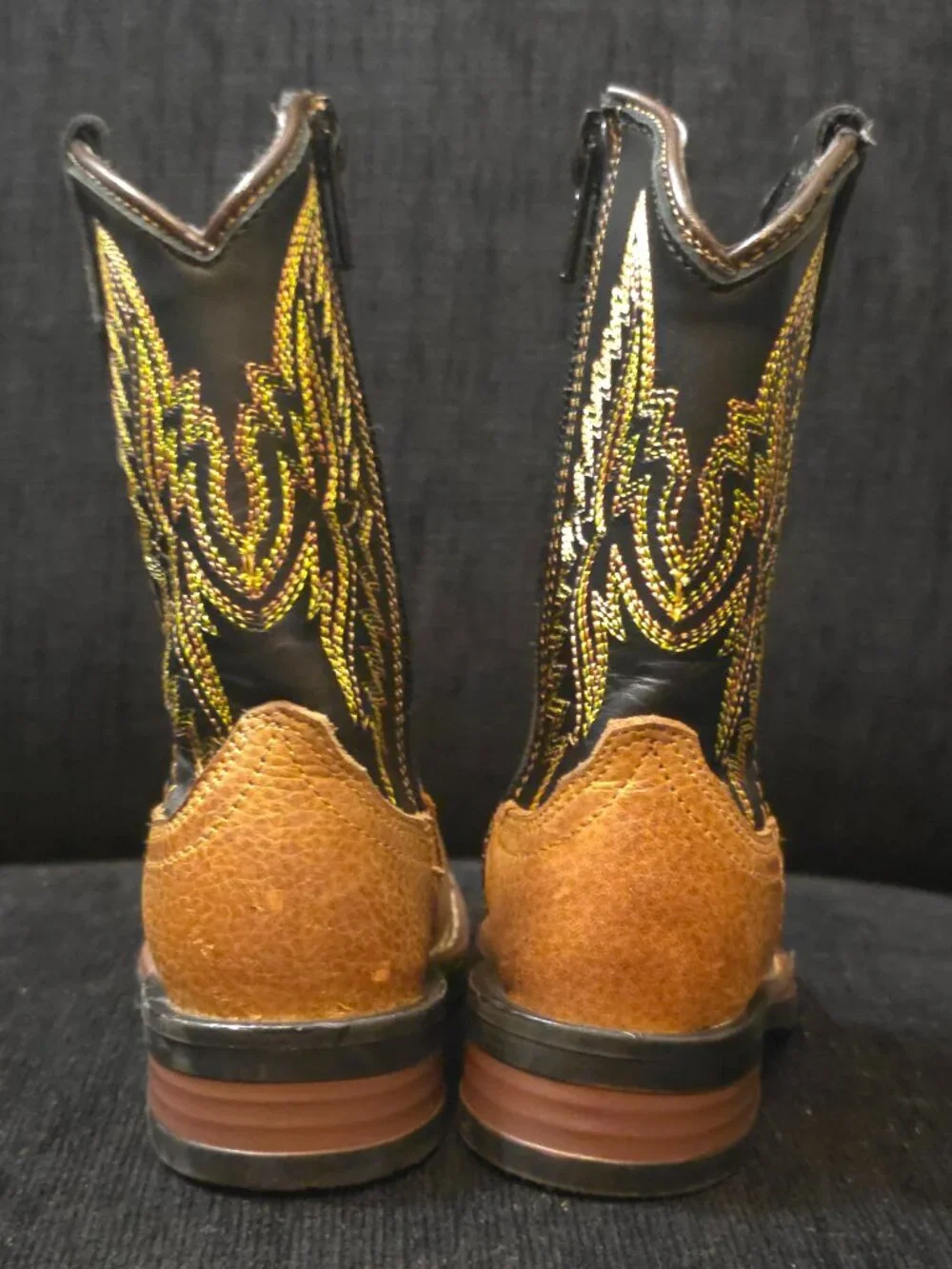 J.B. Dillon Kids Black and Brown Leather Western Cowboy Boots - Size 5